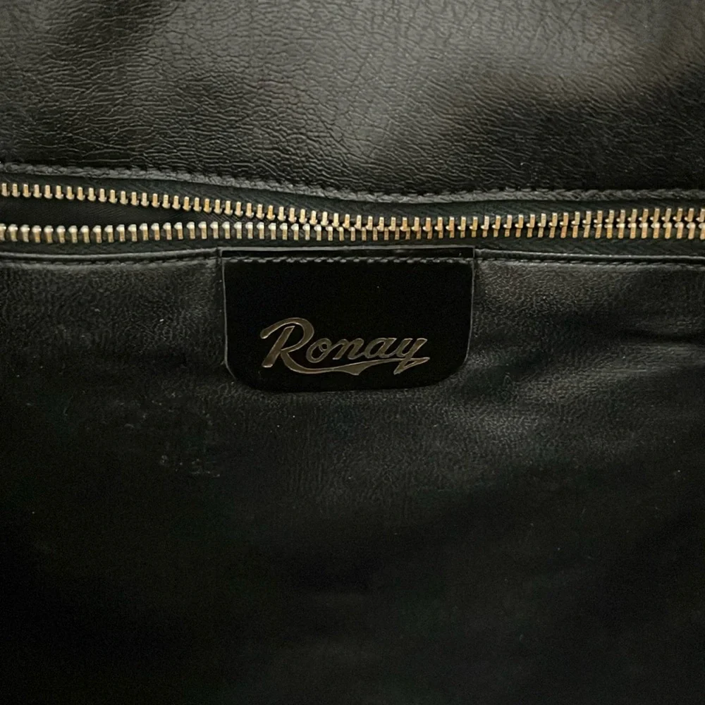 VTG 60s Ronay Black Patent Leather Tote Bag Large Laptop Case Structured Gold
